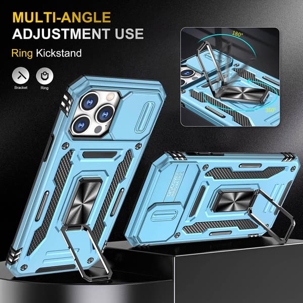 Etui til iPhone 17, Ringholder Stand & Magnetisk Bilholder, Robust Beskyttende Telefonetui (Blå) iPhone 17