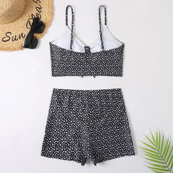 Højtaljet bikini til kvinder med push-up og blomsterprint Sort Black S