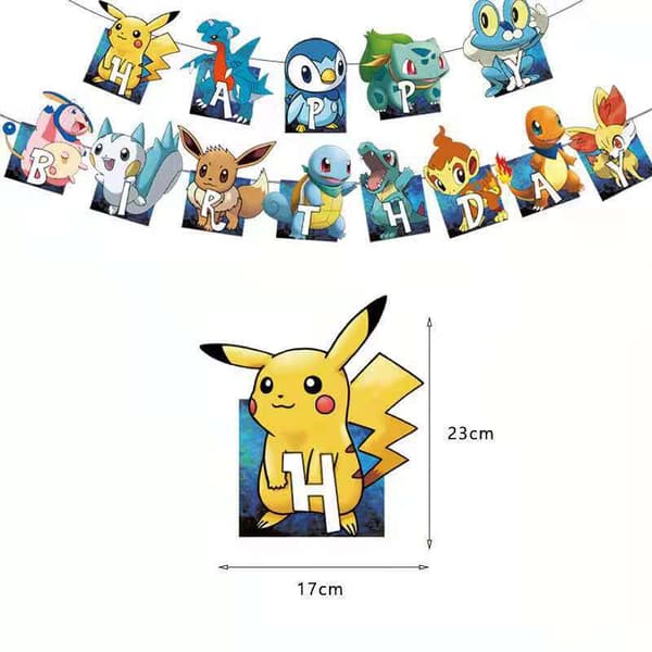 AX Pikachu Tema Bursdagsfest Dekor Flaggbanner