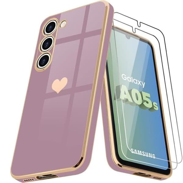 Kompatibel Coque - Samsung - Galaxy A05s - Lilla - Antichok - Mønster Hjerte Guld Lila