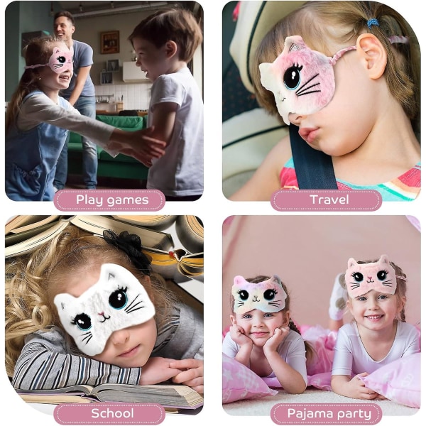 Geyoga sömnmask för barn Plysch sovande cover 3 st Mjuk rolig ögonbindel Sömn cover Djur som sover ögonskydd för barn flickor (regnbågsfärg Cute Style White  Pink  Rainbow Color