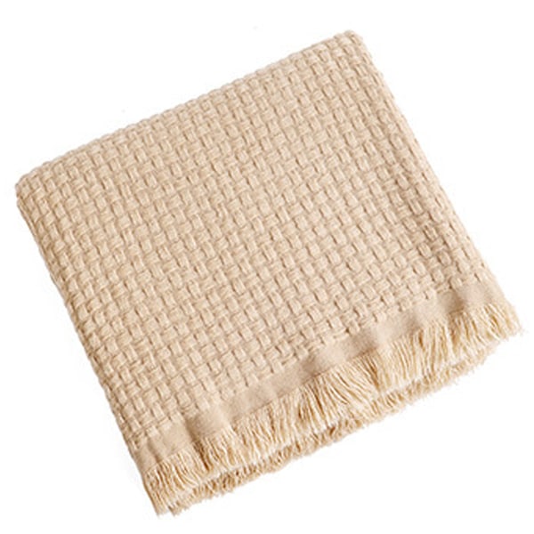 Kastfilt för soffan - Mysig stickad våffelfilt, liten lantlig lätt filt för hösten, kvinna, man, stol, soffa, heminredning camel