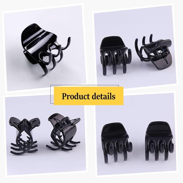 Sort hårklemmer, 12 stk. medium størrelse 3,3 cm plastik klemmer