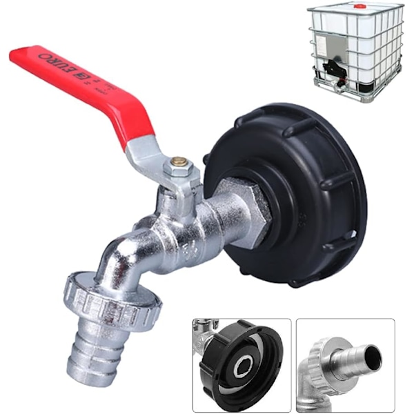 Tankadapter 1/2\" gjenget tilkobling, kran 1000L tankkran
