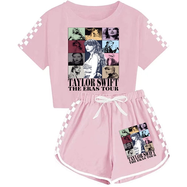 7–14-vuotiaiden tyttöjen Taylor Swift rento T-paita toppi shortsit setti pyjama kotivaatteet urheiluvaatteet asut vaatteet pinkki pink 120cm