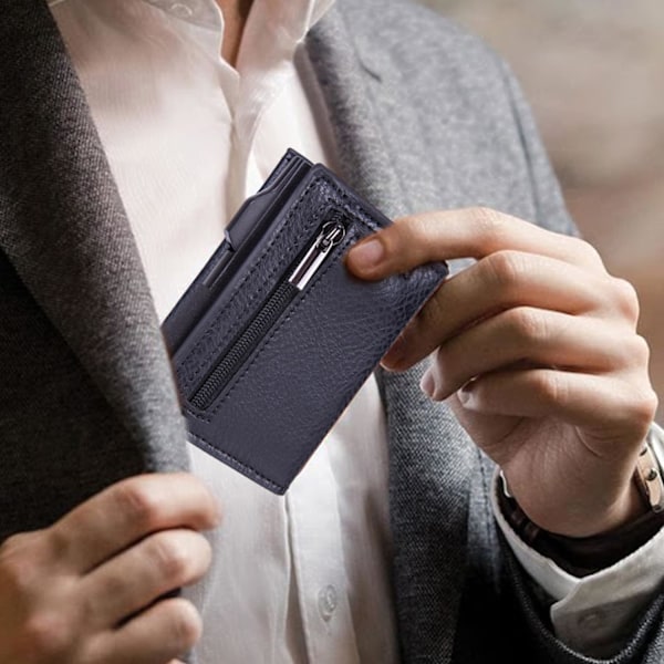 Plånbok för män med automatisk pop-up korthållare, korthållare YY Lychee pattern black