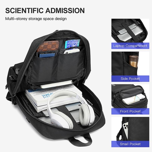 Multifunktionsaffärsryggsäck för resande man Ryggsäcksväska 15,6 tums resväska för bärbar dator med USB laddningsport Black 15 inches