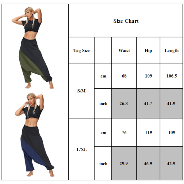 Løse Haremsbukser til Kvinder Colourblock Dansbukser Nederdel Grøn S Green S/M