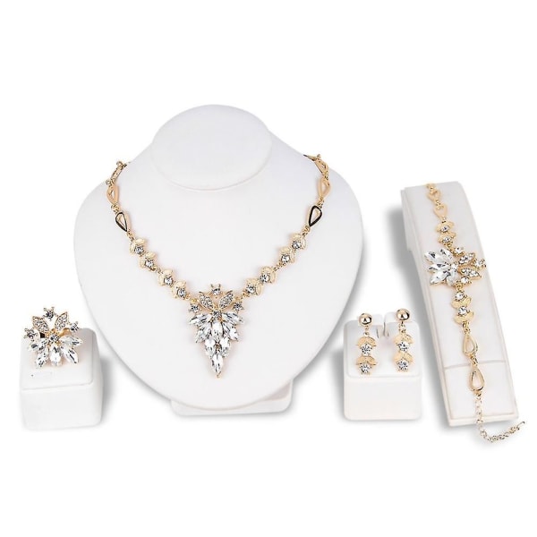 Kvinnor Rhinestone Grape hänge halsband Stud örhängen Ring Armband Smycken Set White