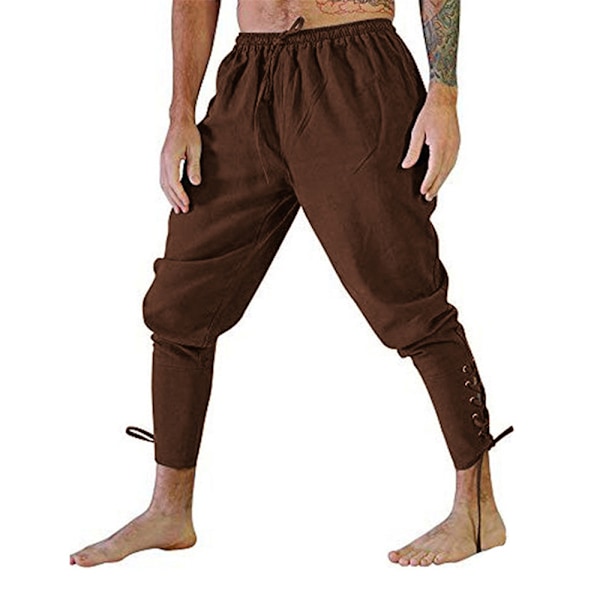 Herrebukser med bånd og snøre i ensfarvet design brun brown 2XL