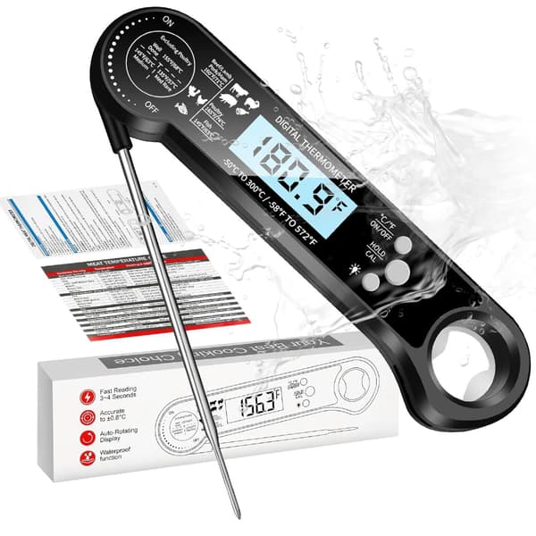 Sammenfoldeligt digitalt køkkentermometer med madsonde til bagning og grill black