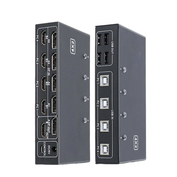 4-ports USB KVM-bryter 4x2 4k@60hz Switcher Dobbel skjerm 4 datamaskiner Tastatur Neb Yo