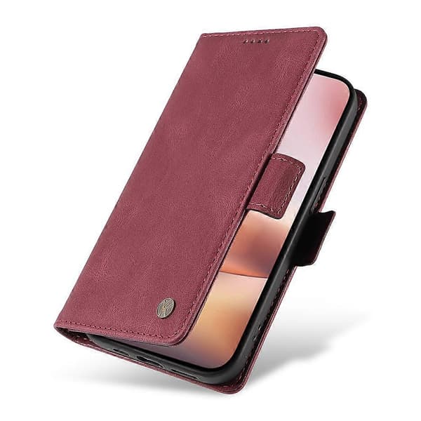 Kompatibel med iPhone 16 Plus Plånboksfodral Läder Telefonfodral - WELLNGS Wine Red
