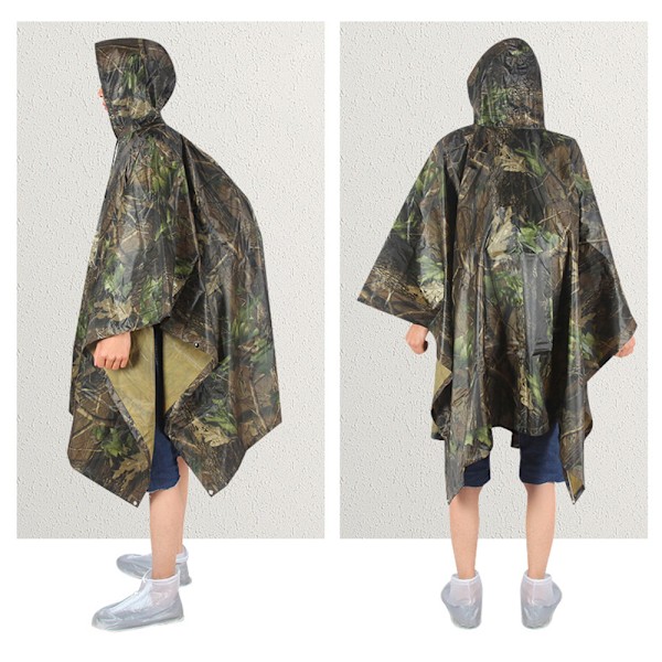 Regnponcho Vanntett Regnponcho Regnfrakk med Hette for Jakt Camping Vandring Regnkappe Sykling Regnponcho Kamuflasje Regnponcho