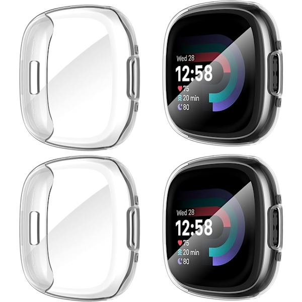 4-pack skal för Fitbit Versa 4/Sense 2 skärmskydd, HD stöttåligt mjukt TPU-skal med fullständigt skydd för Fitbit Versa Clear+Clear+Clear+Clear