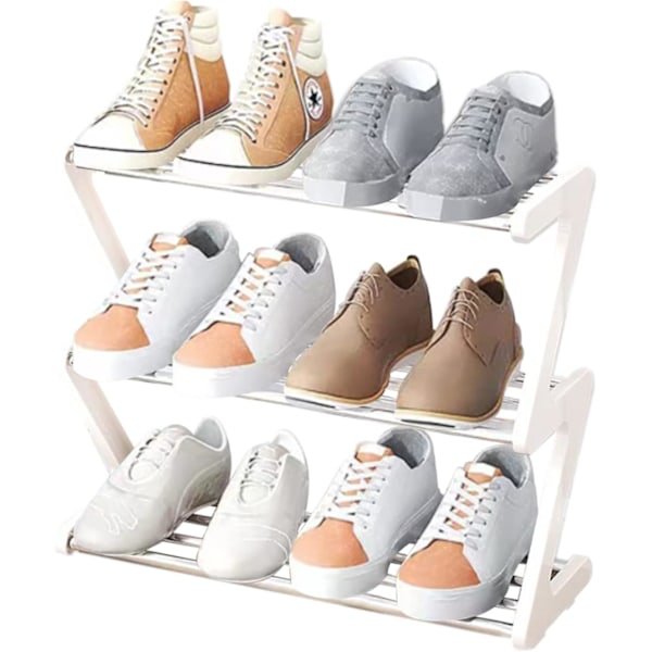 Lite skostativ, 3-etasjes skostativ, lite skostativ, robust smalt skostativ for oppbevaring i skap, gang, hvit Beige