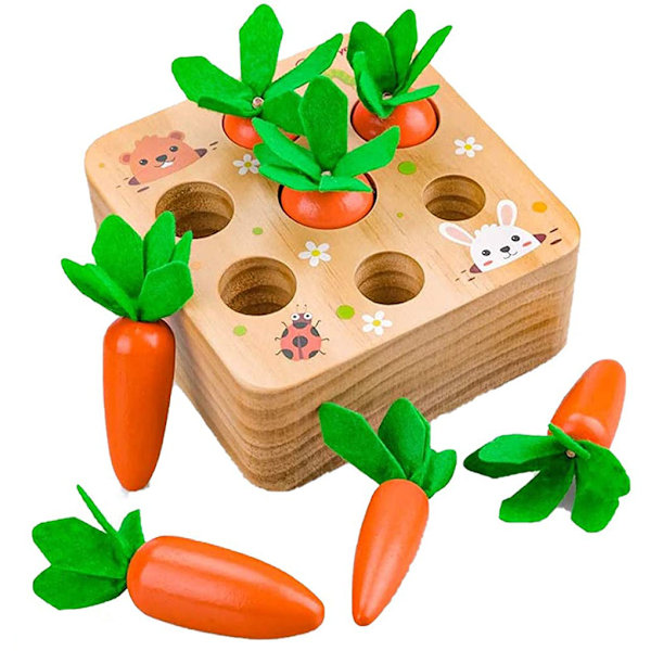Puinen Montessori-lelu, porkkanalelu, puinen lajittelupeli