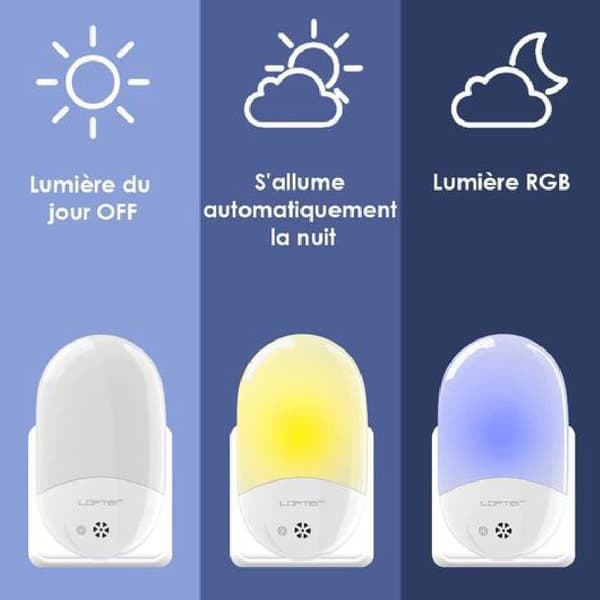To hvide natlamper i plast med LED, varmt hvidt lys 2700K
