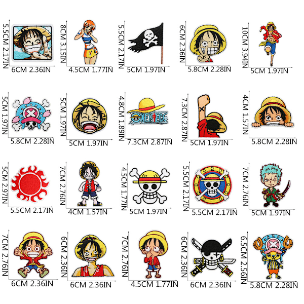 20 stk./Sæt One Piece Luffy Patch Strygemærke Applikation Stryg På 20PCS