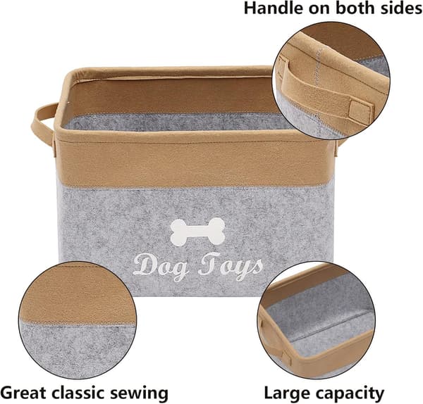 Filtkatt- og hundeboks med trehåndtak, lekeboks, hundeboks Light Gray - Bone