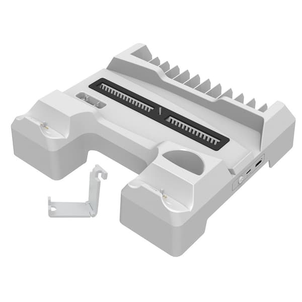 Kompatibelt PS5-tilbehør Kølesystem med headsetholder og AC-adapter, til PS5 Disc & Digital Editions Dual Controllers oplader, hvid