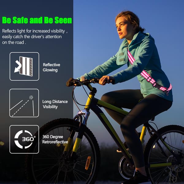 2-pack Högvisibilitets Reflexjacka & Justerbart Bälte för Nattsäkerhet, Cykling, Promenader, Reflexutrustning, Fluorescerande Fluorescent Green+Rose Red