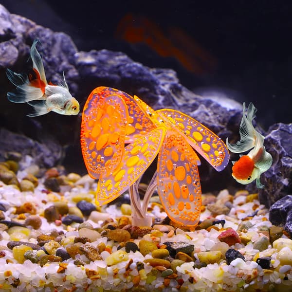 Lysende akvarium simuleringskorall i silikon, med sugekopp, oransje orange