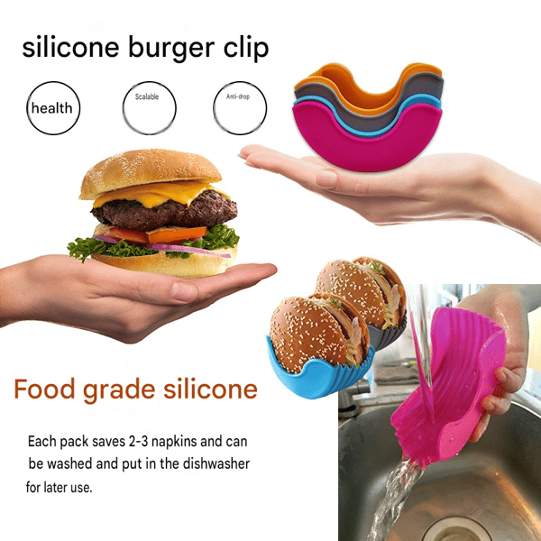 Silikon Hamburgerhållare – Handsfree, Halkfri Bricka/Caddy (Set om 4)