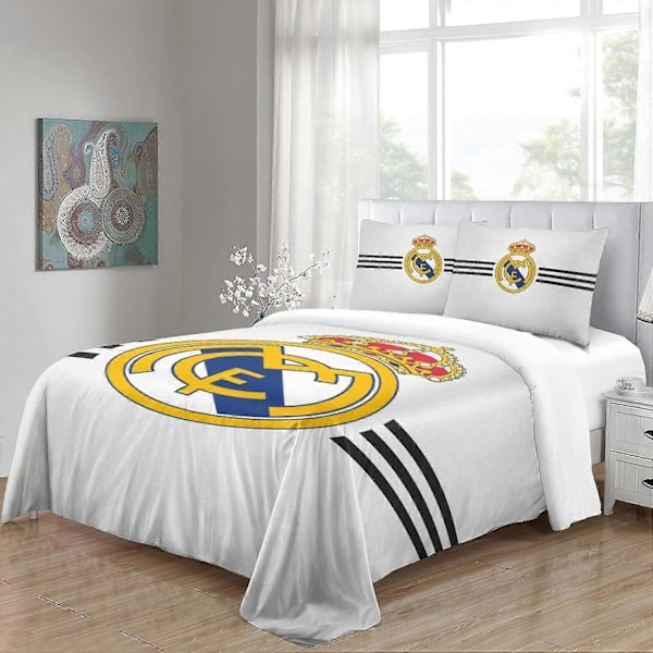 Sengetøysett for barn D Print Real Madrid Sengetøysett med glidelås for berømte fotballag Barn 135*200 CM Single135x200cm