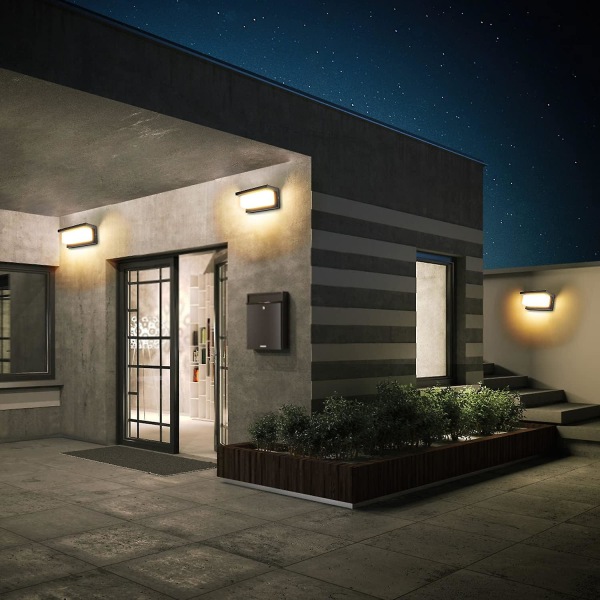 Moderna utomhusvägglampor, 18w-ledde vägglampalampor, varmvita 3000k väggmonterade lampor,aluminium mattsvart veranda och uteplatsljus,ip65 Waterpro