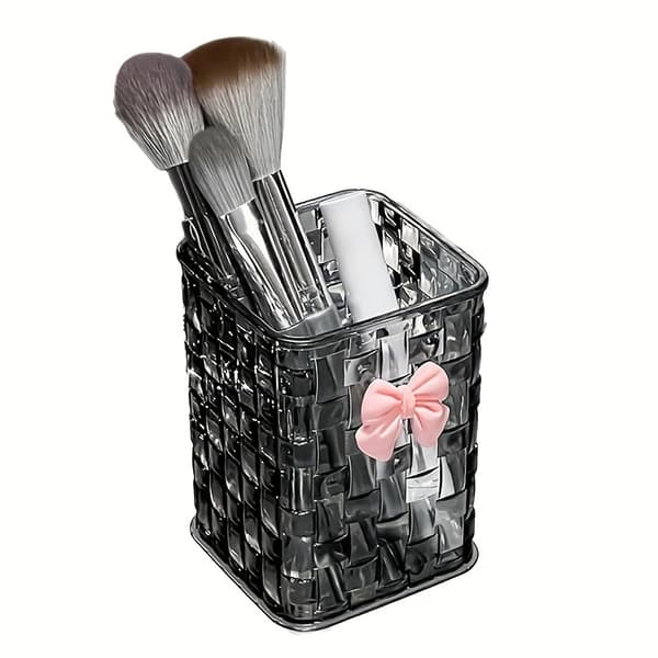Opbevaringsboks til makeupbørster med sløjfedesign, elegant tekstureret etui til skrivebordssnacks, modeorganisator Clear