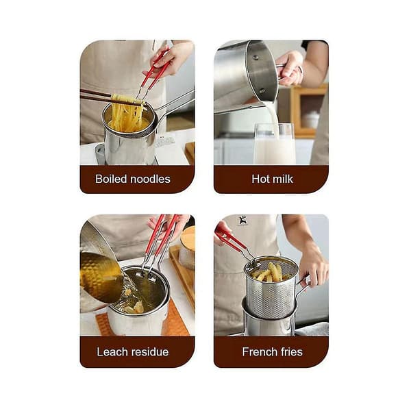 Fritøse i rustfritt stål for tempura, pommes frites, kylling osv. med sil
