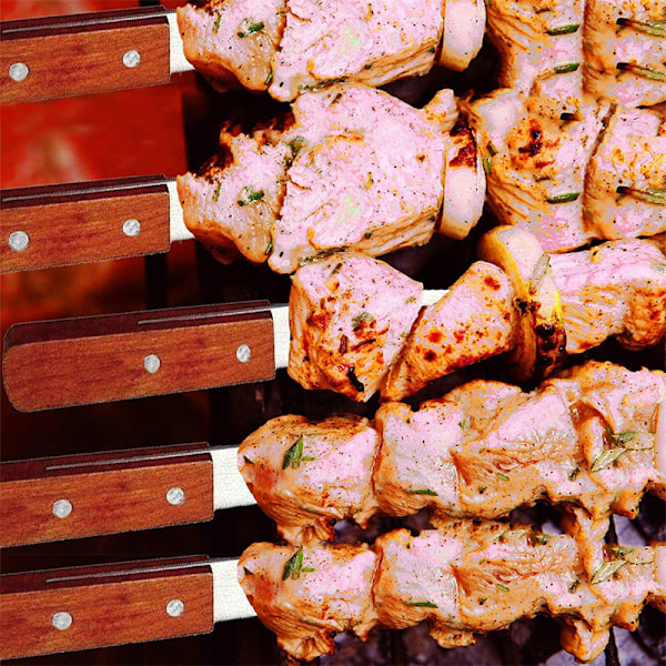 BBQ Grillspyd, Ekstra Lange 52cm Grillspyd i Rustfritt Stål Med Solid Eikehåndtak, Sett med 7