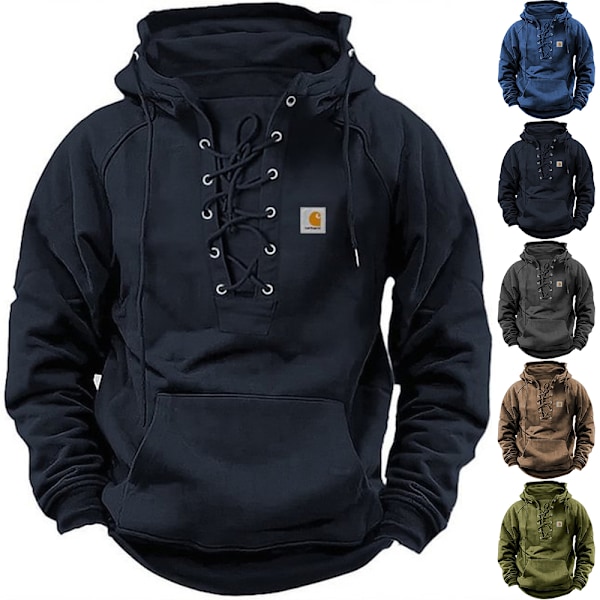 Herr Casual Strap Top Ficka Enfärgad Hooded Långärmad Topp Grå Grey 4XL