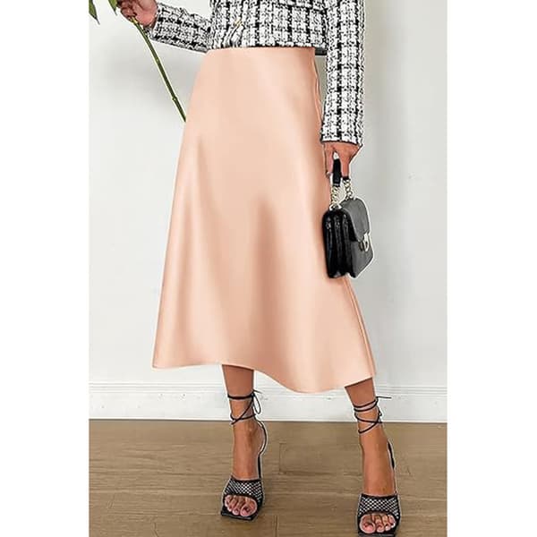 Dam sommar hög midja volang A-linje silkeskjolar rosa Pink L