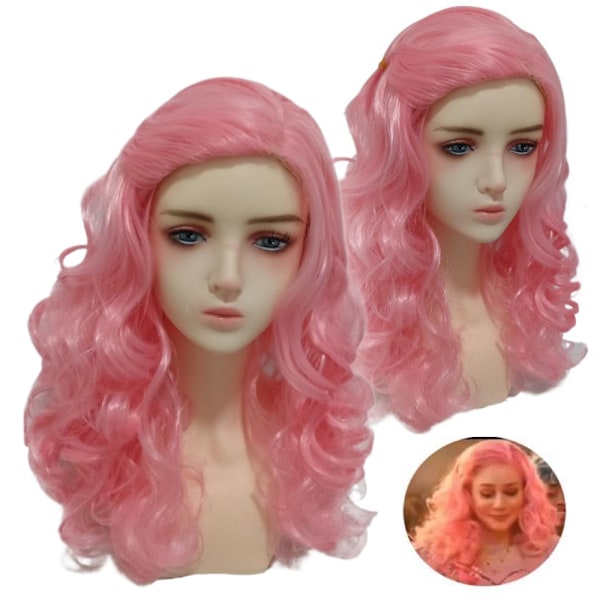 Halloween Descendants 4 Prinsesse Cosplay Paryk Børn Piger Lang Krøllet Pink Hår Paryk