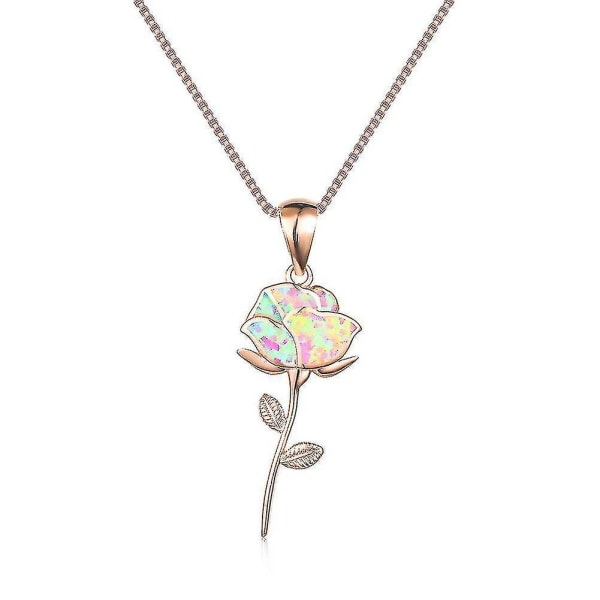 925 Sterling Silver Rose Flower halsband med lila opal