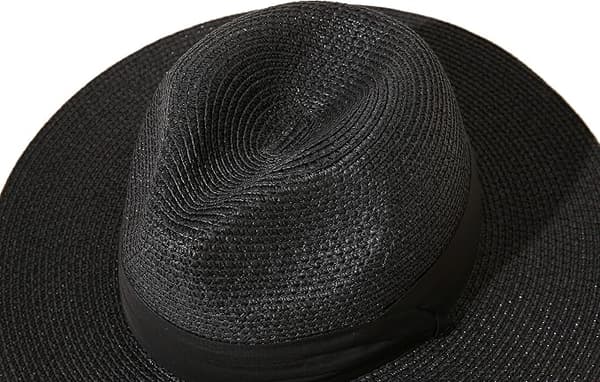 Dame bredskygget strå Panama sammenfoldelig hat med bælte spænde Fedora strand solhat til kvinder Black