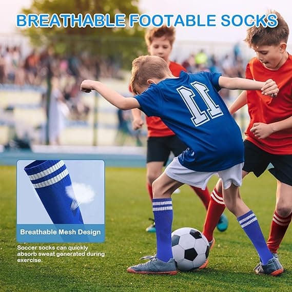 Par af fodboldstrømper til børn stribede knæhøje rørstrømper fodbolduniform sportsstrømper til drenge piger 30-35