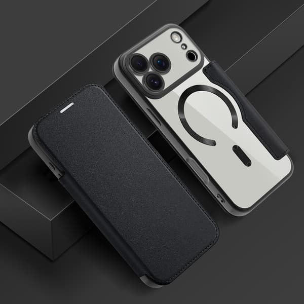 Pung etui til iPhone PU læder med RFID-blokering, magnetisk bagside Black iPhone13