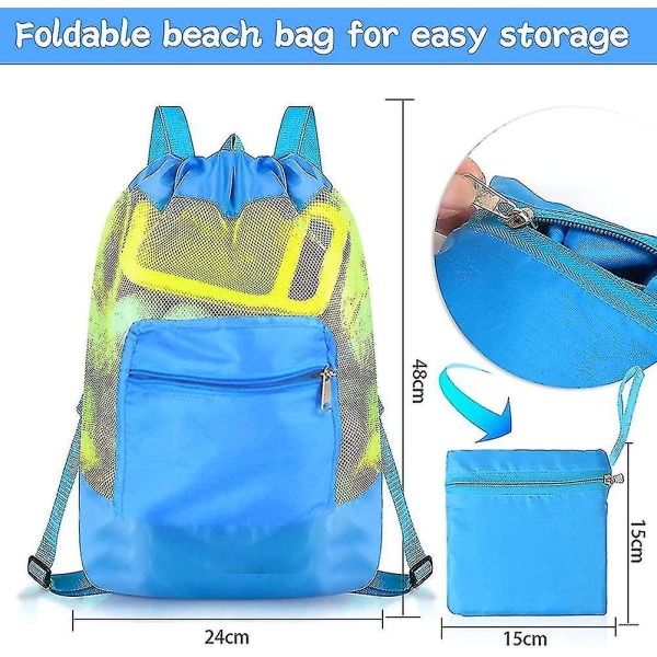 Beach Toy Bag, Stor Mesh Bag, Folding Backpack Beach Toy Storage Mesh Bag