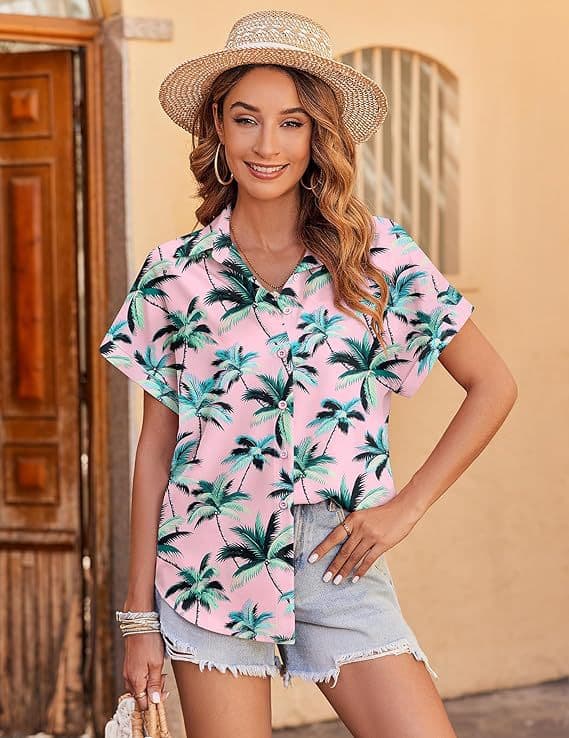 Hawaiiskjorter til kvinder, kortærmet pink Pink L