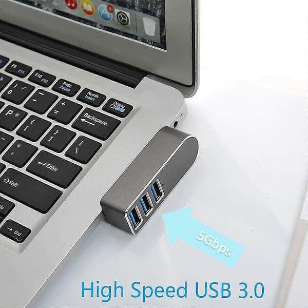 USB 3.0 Hub, 270 drejelig USB-splitter, aluminium 3-ports Mini USB 3.0 Hub, Data Hub (sort)
