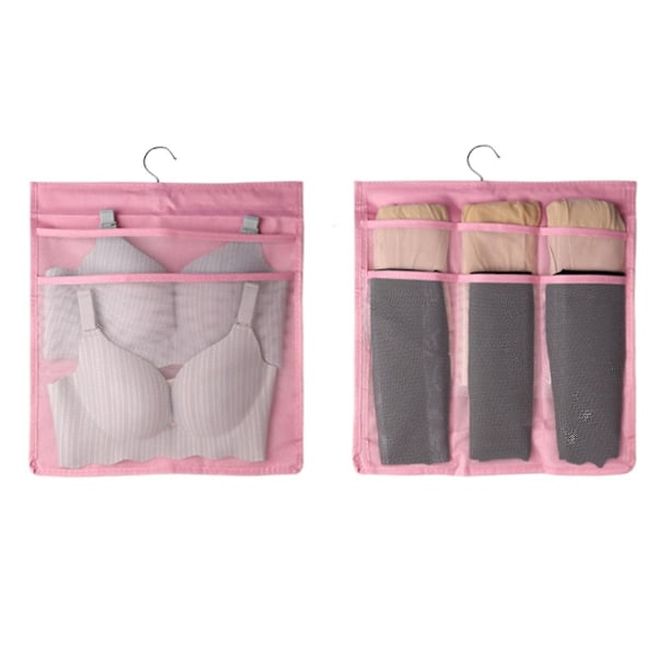 Dubbelsidig Hängande Underklädesorganisatör Hängande Trosor BH Strumpor Förvaringsväska Rosa Pink F