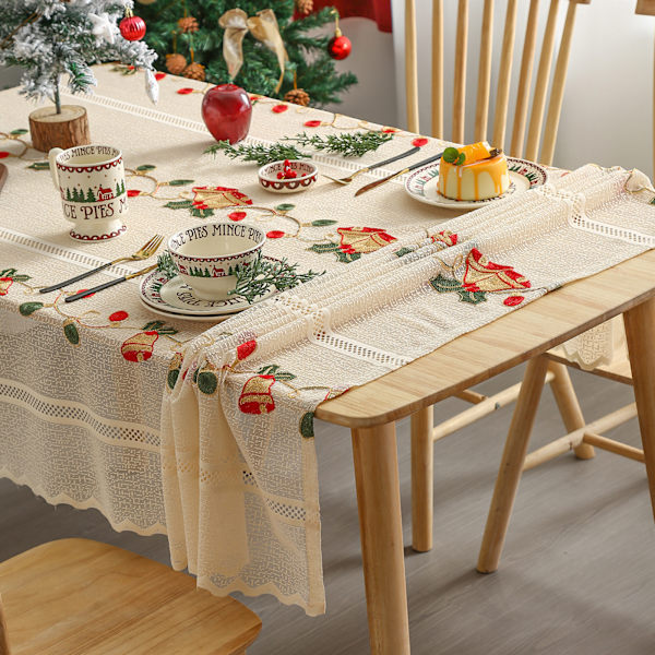 Julduk med broderad spets 140x100/140x200/140x240/140x330cm valfritt Vinterfest rektangulär lämplig för juldekoration 140*200 Big bell