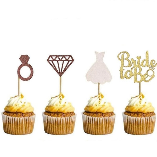 Rose Gold Bride To Be Cupcake Toppers til Bryllupskage Dekoration Brude Shower Polterabend Cupcake Topper Kagedekorationsforsyning 12pcs A