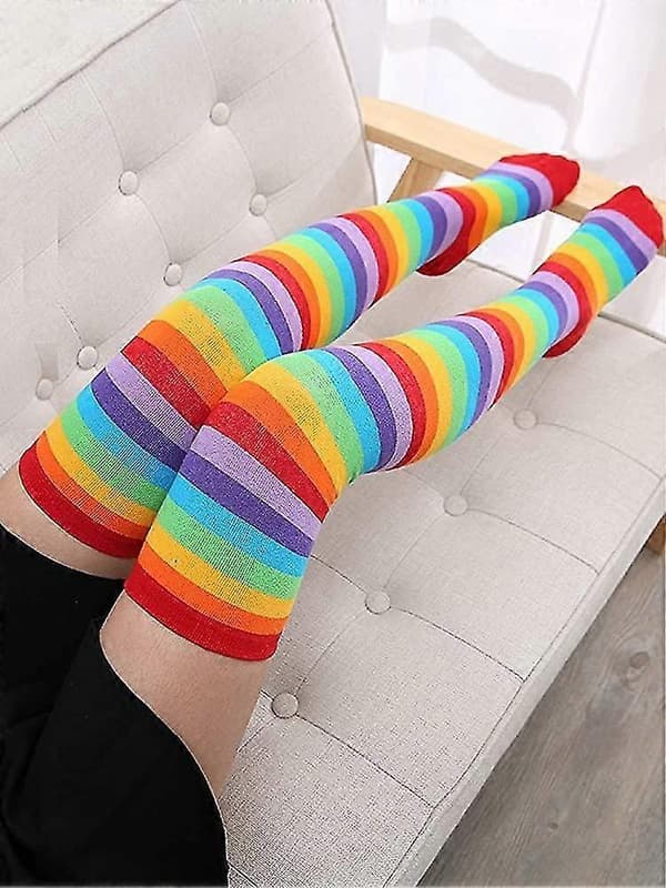 Over Knee Regnbue Lårhøje Strømper Handsker Sæt Cosplay Tilbehør Arm Ben Varmere
