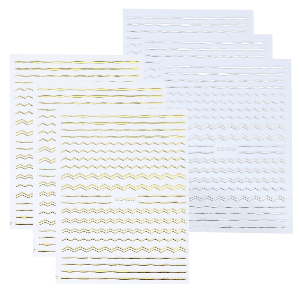 6 Nagelstickers Gull og Sølv 3D Nagelstickers Geometriske mønstre Nagelstickers Negledekor