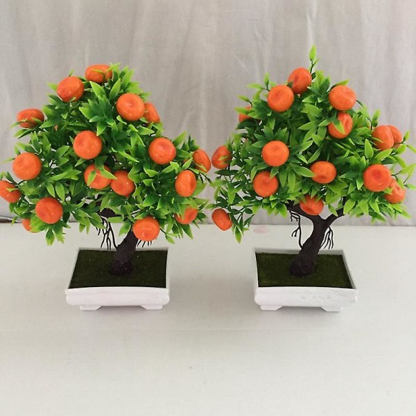 Kunstig plante Bonsai oransje plastpotter + liten frukt tre pottet for hjem stue blomstersett butikk hotell fest dekor orange