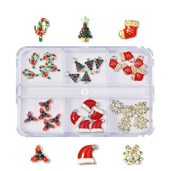 Julnagelcharms Smycken Legering Strass Tillbehör Julserie Blandade Nagelsmycken Dekoration för DIY Naglar Ornament 4 yy 4 0.03